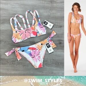 ☀️RIP CURL☀️ BLOSSOM REVERSIBLE  CROP BLOSSOM TIE SIDE CHEEKY BIKINI SET